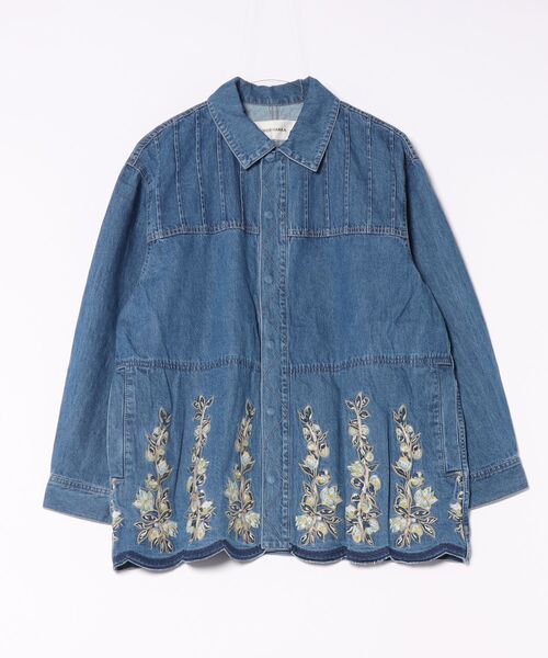 セール】ライトオンスデニム スカラップブロッサムヴァイン刺繍デニム