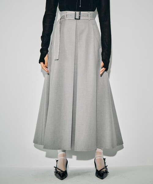 センタープリーツフレアスカート｜ウォッシャブル/オフィスカジュアル