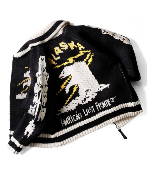 HOUSTON(ヒューストン)の「HOUSTON ヒューストン COWICHAN SWEATER BEAR 手編み カウチン ニット セーター 白熊(カーディガン/ボレロ・メンズ・ブラック/ブルー/マルーン・M/XL/L)」の2枚目の写真