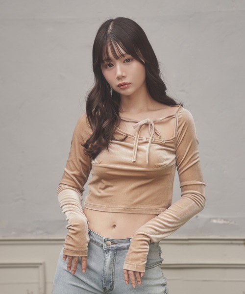 M DOLLY original* velor ribbon sogno tops/ベロアリボンソーニョ