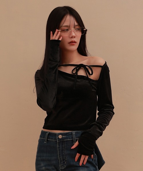 M DOLLY original* velor ribbon sogno tops/ベロアリボンソーニョ