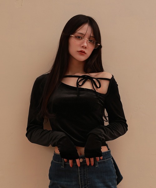 M DOLLY original* velor ribbon sogno tops/ベロアリボンソーニョ