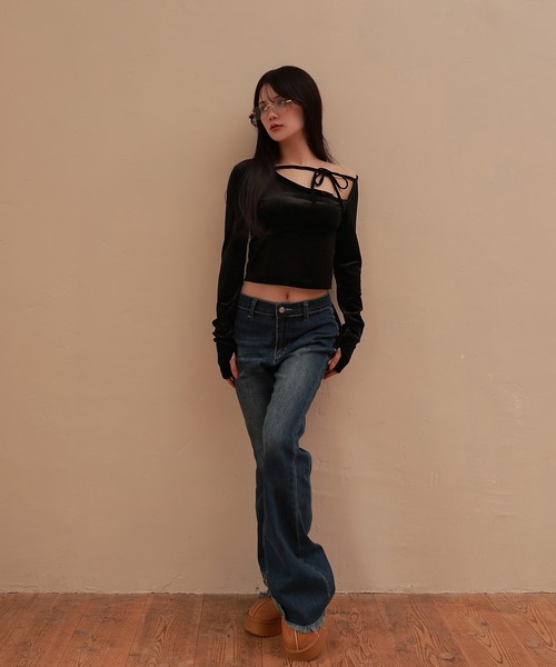 M DOLLY(エムドリー)の「*M DOLLY original* velor ribbon sogno tops/ベロアリボンソーニョトップス(Tシャツ/カットソー・レディース・ブラック/ベージュ・FREE)」の8枚目の写真