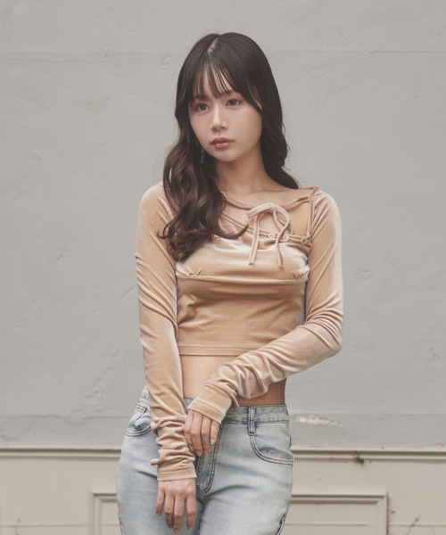 M DOLLY original* velor ribbon sogno tops/ベロアリボンソーニョ