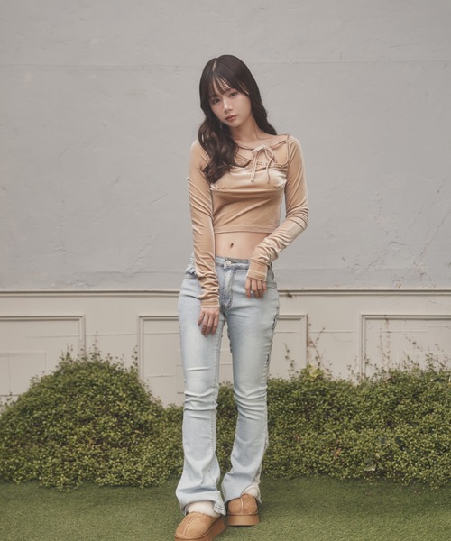 M DOLLY(エムドリー)の「*M DOLLY original* velor ribbon sogno tops/ベロアリボンソーニョトップス(Tシャツ/カットソー・レディース・ブラック/ベージュ・FREE)」の13枚目の写真