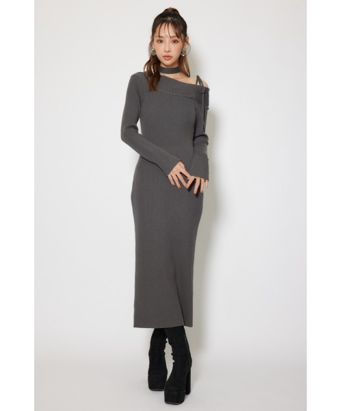 rienda（リエンダ）の「many wayワンショルニットワンピース 秋服 冬服（ワンピース・レディース・ライトブラック/ダークブラウン/ライトベージュ/ライトブルー・FREE）」の2枚目の写真