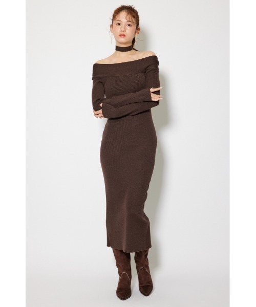 rienda（リエンダ）の「many wayワンショルニットワンピース 秋服 冬服（ワンピース・レディース・ライトブラック/ダークブラウン/ライトベージュ/ライトブルー・FREE）」の6枚目の写真