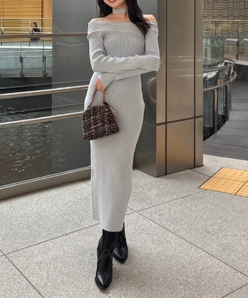 セール】many wayワンショルニットワンピース 秋服 冬服（ワンピース
