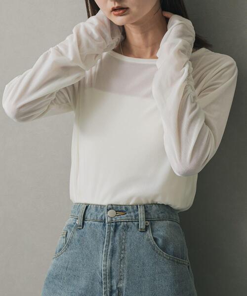 SENSE OF PLACE by URBAN RESEARCH（センスオブプレイスバイアーバンリサーチ）の「ギャザースリーブベロアTシャツ（Tシャツ/カットソー・レディース・ブラウン/ブラック/アイボリー・ONE）」の2枚目の写真