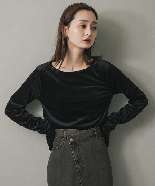 SENSE OF PLACE by URBAN RESEARCH（センスオブプレイスバイアーバンリサーチ）の「ギャザースリーブベロアTシャツ（Tシャツ/カットソー・レディース・ブラウン/ブラック/アイボリー・ONE）」の8枚目の写真