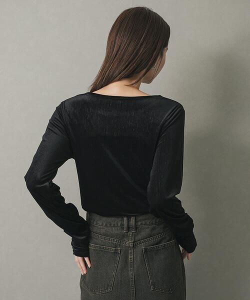 SENSE OF PLACE by URBAN RESEARCH（センスオブプレイスバイアーバンリサーチ）の「ギャザースリーブベロアTシャツ（Tシャツ/カットソー・レディース・ブラウン/ブラック/アイボリー・ONE）」の9枚目の写真