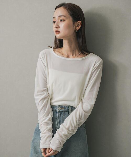 SENSE OF PLACE by URBAN RESEARCH（センスオブプレイスバイアーバンリサーチ）の「ギャザースリーブベロアTシャツ（Tシャツ/カットソー・レディース・ブラウン/ブラック/アイボリー・ONE）」の13枚目の写真