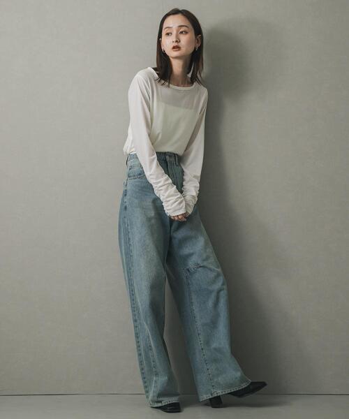 SENSE OF PLACE by URBAN RESEARCH（センスオブプレイスバイアーバンリサーチ）の「ギャザースリーブベロアTシャツ（Tシャツ/カットソー・レディース・ブラウン/ブラック/アイボリー・ONE）」の16枚目の写真