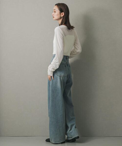 SENSE OF PLACE by URBAN RESEARCH（センスオブプレイスバイアーバンリサーチ）の「ギャザースリーブベロアTシャツ（Tシャツ/カットソー・レディース・ブラウン/ブラック/アイボリー・ONE）」の17枚目の写真