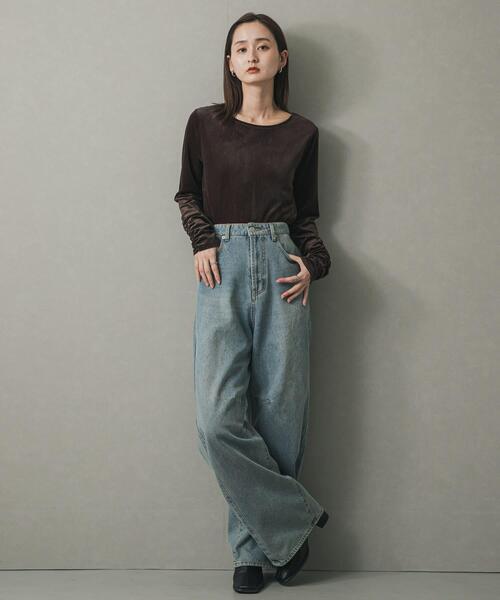 SENSE OF PLACE by URBAN RESEARCH（センスオブプレイスバイアーバンリサーチ）の「ギャザースリーブベロアTシャツ（Tシャツ/カットソー・レディース・ブラウン/ブラック/アイボリー・ONE）」の22枚目の写真