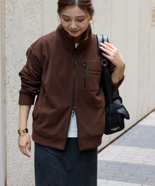 JOURNAL STANDARD（ジャーナルスタンダード）の「フリースダブルジップブルゾン（ブルゾン・レディース・ネイビー/ブラウン・FREE）」の9枚目の写真