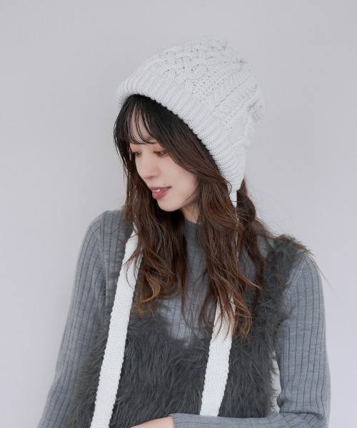 polcadot（ポルカドット）の「ケーブルニット ボンネット（ニットキャップ/ビーニー・レディース・グレー/アイボリー/ブラック/ベージュ・FREE）」の2枚目の写真