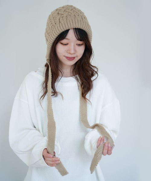 polcadot（ポルカドット）の「ケーブルニット ボンネット（ニットキャップ/ビーニー・レディース・グレー/アイボリー/ブラック/ベージュ・FREE）」の6枚目の写真