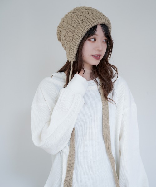 polcadot（ポルカドット）の「ケーブルニット ボンネット（ニットキャップ/ビーニー・レディース・グレー/アイボリー/ブラック/ベージュ・FREE）」の7枚目の写真
