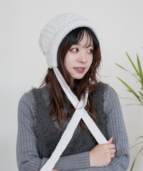 polcadot（ポルカドット）の「ケーブルニット ボンネット（ニットキャップ/ビーニー・レディース・グレー/アイボリー/ブラック/ベージュ・FREE）」の12枚目の写真