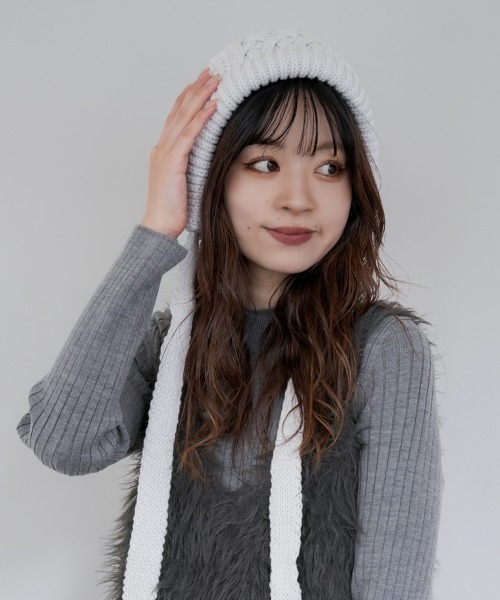 polcadot（ポルカドット）の「ケーブルニット ボンネット（ニットキャップ/ビーニー・レディース・グレー/アイボリー/ブラック/ベージュ・FREE）」の11枚目の写真