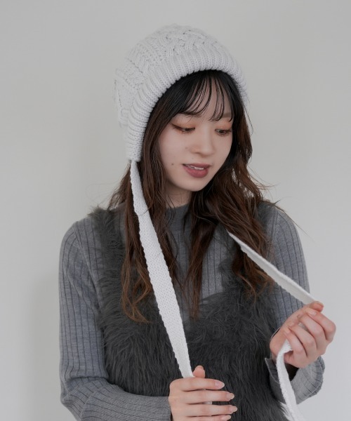 polcadot（ポルカドット）の「ケーブルニット ボンネット（ニットキャップ/ビーニー・レディース・グレー/アイボリー/ブラック/ベージュ・FREE）」の14枚目の写真