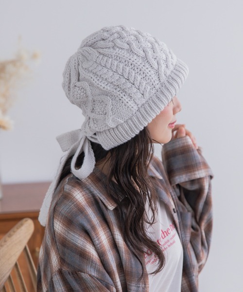 polcadot（ポルカドット）の「ケーブルニット ボンネット（ニットキャップ/ビーニー・レディース・グレー/アイボリー/ブラック/ベージュ・FREE）」の8枚目の写真