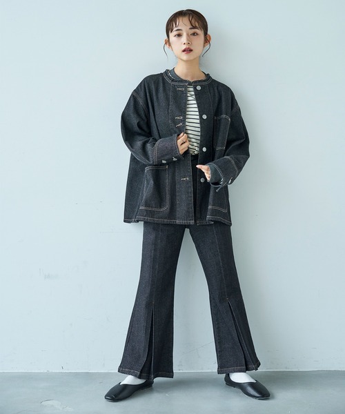 mil(ミル)の「デニム センタープリーツフレアパンツ【588103】(デニムパンツ・レディース・インディゴブルー/ブラック・S-Short/S-Regular/M-Short/M-Regular)」の10枚目の写真