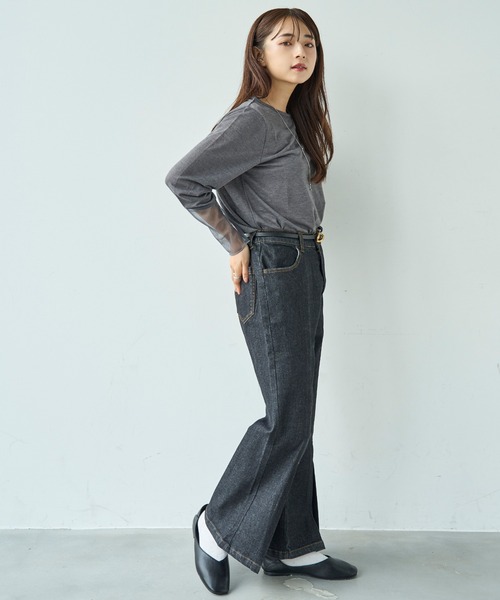 mil(ミル)の「デニム センタープリーツフレアパンツ【588103】(デニムパンツ・レディース・インディゴブルー/ブラック・S-Short/S-Regular/M-Short/M-Regular)」の14枚目の写真