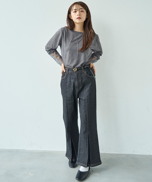 mil(ミル)の「デニム センタープリーツフレアパンツ【588103】(デニムパンツ・レディース・インディゴブルー/ブラック・S-Short/S-Regular/M-Short/M-Regular)」の17枚目の写真