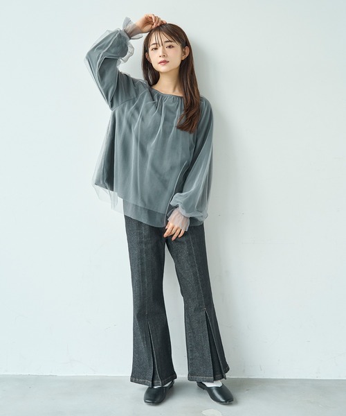 mil(ミル)の「デニム センタープリーツフレアパンツ【588103】(デニムパンツ・レディース・インディゴブルー/ブラック・S-Short/S-Regular/M-Short/M-Regular)」の20枚目の写真