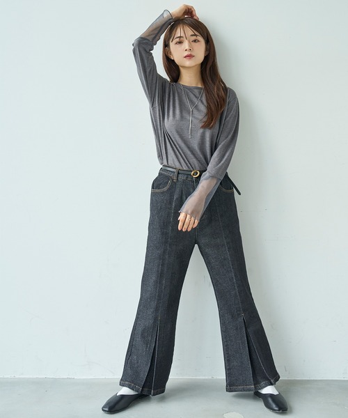 mil(ミル)の「デニム センタープリーツフレアパンツ【588103】(デニムパンツ・レディース・インディゴブルー/ブラック・S-Short/S-Regular/M-Short/M-Regular)」の15枚目の写真