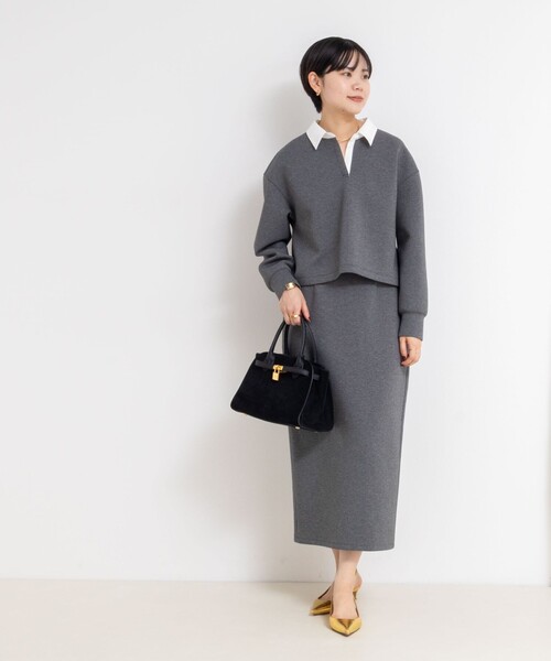 NOLLEY’S Sophi（ノーリーズソフィ）の「《セットアップ対応》ウォッシャブルポロ衿ダンボールカットソープルオーバー（Tシャツ/カットソー・レディース・ブラック/オフホワイト/チャコールグレー・38）」の4枚目の写真