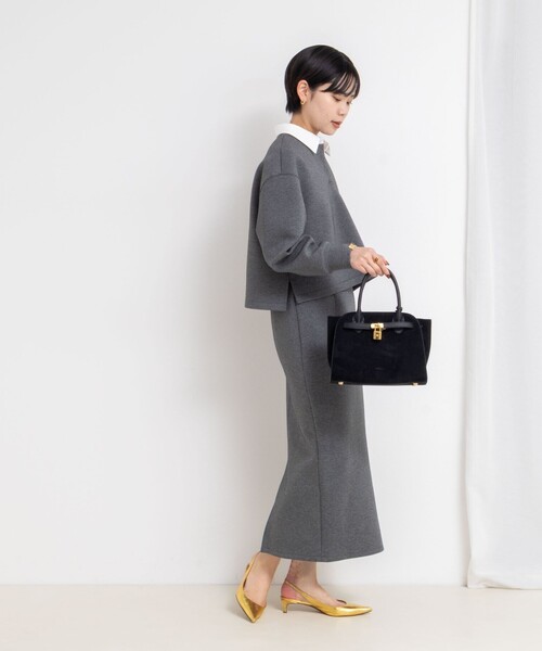 NOLLEY’S Sophi（ノーリーズソフィ）の「《セットアップ対応》ウォッシャブルポロ衿ダンボールカットソープルオーバー（Tシャツ/カットソー・レディース・ブラック/オフホワイト/チャコールグレー・38）」の5枚目の写真