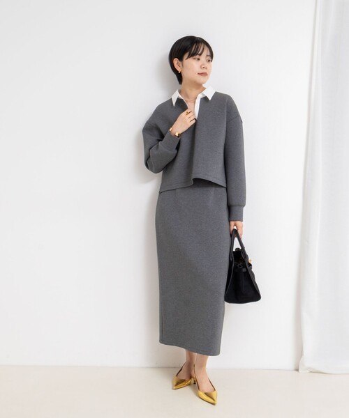 NOLLEY’S Sophi（ノーリーズソフィ）の「《セットアップ対応》ウォッシャブルポロ衿ダンボールカットソープルオーバー（Tシャツ/カットソー・レディース・ブラック/オフホワイト/チャコールグレー・38）」の8枚目の写真