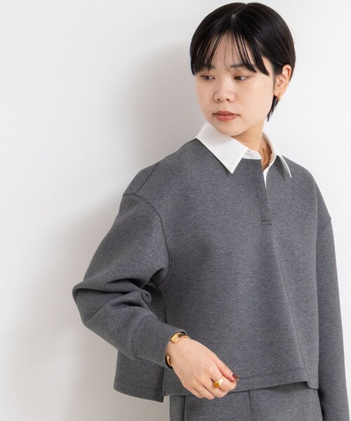 NOLLEY’S Sophi（ノーリーズソフィ）の「《セットアップ対応》ウォッシャブルポロ衿ダンボールカットソープルオーバー（Tシャツ/カットソー・レディース・ブラック/オフホワイト/チャコールグレー・38）」の9枚目の写真