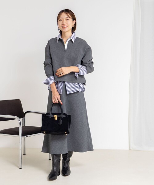 NOLLEY’S Sophi（ノーリーズソフィ）の「《セットアップ対応》ウォッシャブルポロ衿ダンボールカットソープルオーバー（Tシャツ/カットソー・レディース・ブラック/オフホワイト/チャコールグレー・38）」の14枚目の写真