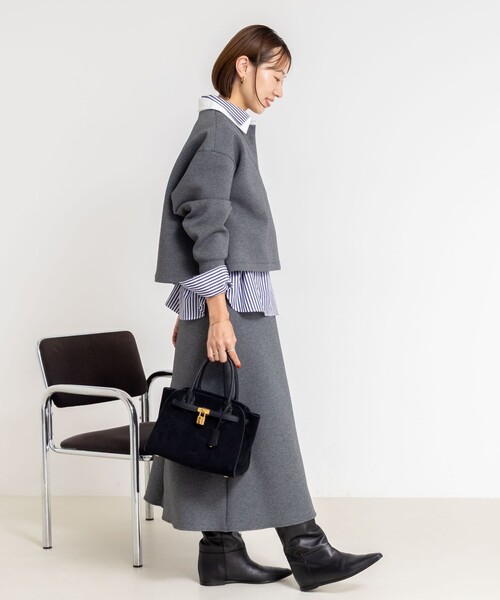 NOLLEY’S Sophi（ノーリーズソフィ）の「《セットアップ対応》ウォッシャブルポロ衿ダンボールカットソープルオーバー（Tシャツ/カットソー・レディース・ブラック/オフホワイト/チャコールグレー・38）」の17枚目の写真