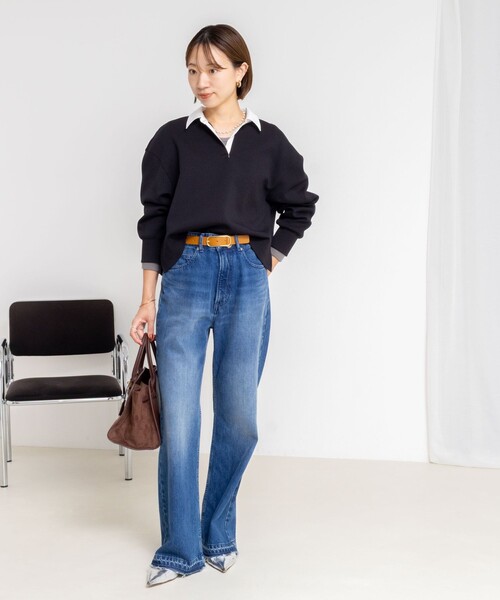 NOLLEY’S Sophi（ノーリーズソフィ）の「《セットアップ対応》ウォッシャブルポロ衿ダンボールカットソープルオーバー（Tシャツ/カットソー・レディース・ブラック/オフホワイト/チャコールグレー・38）」の18枚目の写真