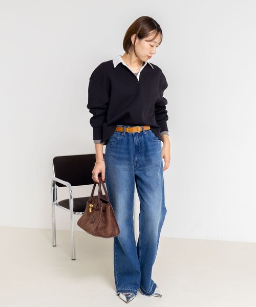 NOLLEY’S Sophi（ノーリーズソフィ）の「《セットアップ対応》ウォッシャブルポロ衿ダンボールカットソープルオーバー（Tシャツ/カットソー・レディース・ブラック/オフホワイト/チャコールグレー・38）」の21枚目の写真