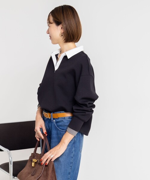 NOLLEY’S Sophi（ノーリーズソフィ）の「《セットアップ対応》ウォッシャブルポロ衿ダンボールカットソープルオーバー（Tシャツ/カットソー・レディース・ブラック/オフホワイト/チャコールグレー・38）」の22枚目の写真