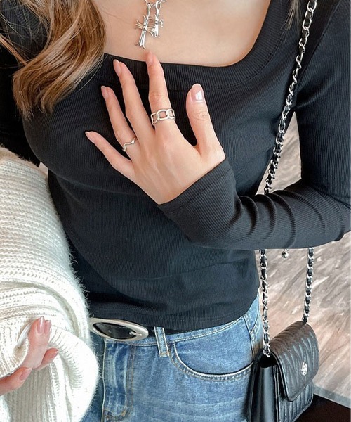 MAISON DE THERESE（メゾン ド テレーズ）の「スクエアネック リブTシャツ（Tシャツ/カットソー・レディース・ブラウン/ホワイト/ダークグレー/グレー/ブラック/アイボリー・M/S/XL/L）」の21枚目の写真