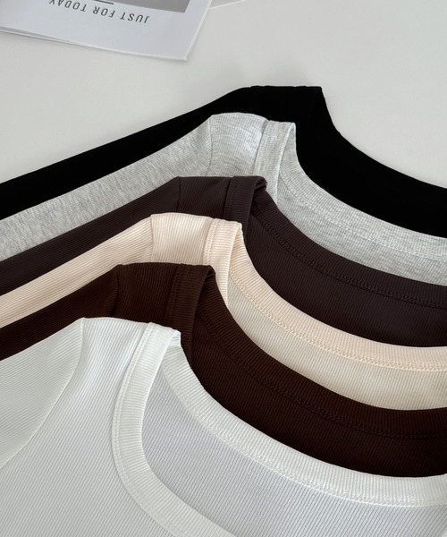 MAISON DE THERESE（メゾン ド テレーズ）の「スクエアネック リブTシャツ（Tシャツ/カットソー・レディース・ブラウン/ホワイト/ダークグレー/グレー/ブラック/アイボリー・M/S/XL/L）」の14枚目の写真
