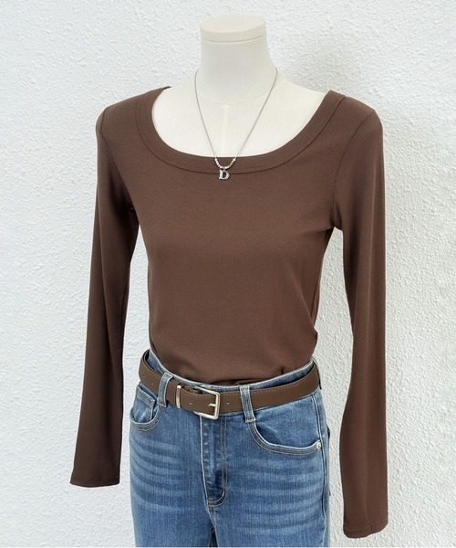 MAISON DE THERESE（メゾン ド テレーズ）の「スクエアネック リブTシャツ（Tシャツ/カットソー・レディース・ブラウン/ホワイト/ダークグレー/グレー/ブラック/アイボリー・M/S/XL/L）」の17枚目の写真