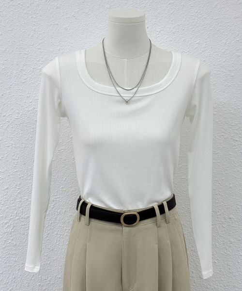 MAISON DE THERESE（メゾン ド テレーズ）の「スクエアネック リブTシャツ（Tシャツ/カットソー・レディース・ブラウン/ホワイト/ダークグレー/グレー/ブラック/アイボリー・M/S/XL/L）」の18枚目の写真