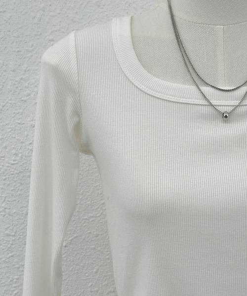 MAISON DE THERESE（メゾン ド テレーズ）の「スクエアネック リブTシャツ（Tシャツ/カットソー・レディース・ブラウン/ホワイト/ダークグレー/グレー/ブラック/アイボリー・M/S/XL/L）」の9枚目の写真