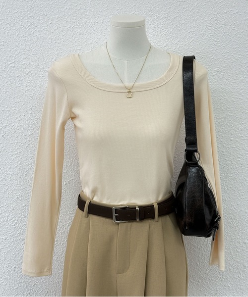 MAISON DE THERESE（メゾン ド テレーズ）の「スクエアネック リブTシャツ（Tシャツ/カットソー・レディース・ブラウン/ホワイト/ダークグレー/グレー/ブラック/アイボリー・M/S/XL/L）」の19枚目の写真