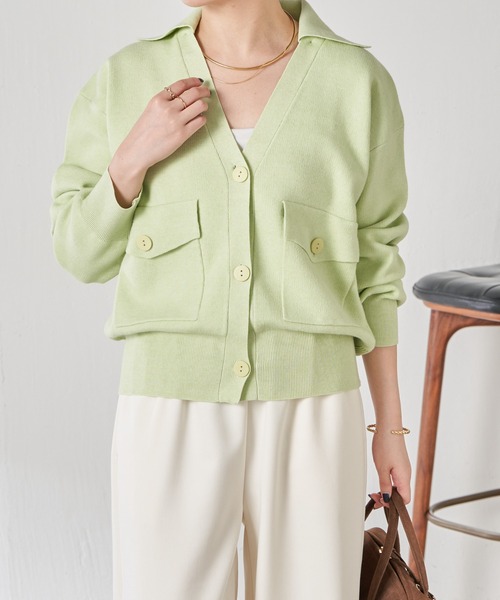 COLLAGE GALLARDAGALANTE（コラージュガリャルダガランテ）の「オープンカラーニットカーディガン（カーディガン/ボレロ・レディース・アイボリー/グリーン・FREE）」の13枚目の写真