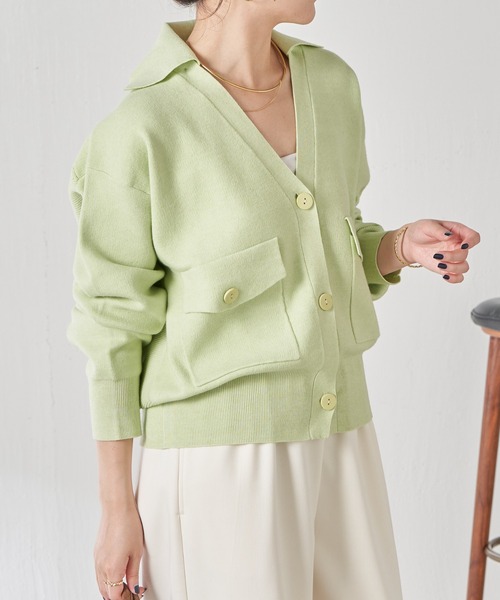 COLLAGE GALLARDAGALANTE（コラージュガリャルダガランテ）の「オープンカラーニットカーディガン（カーディガン/ボレロ・レディース・アイボリー/グリーン・FREE）」の16枚目の写真