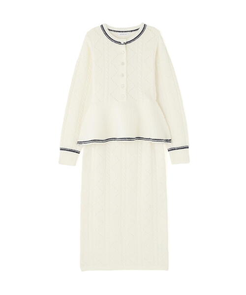 NATURAL BEAUTY BASIC（ナチュラルビューティーベーシック）の「◇ペプラムケーブルニットセットアップ（ワンピース・レディース・ブルー系その他/ホワイト系その他/ブラウン系その他・MEDIUM/P/S）」の4枚目の写真